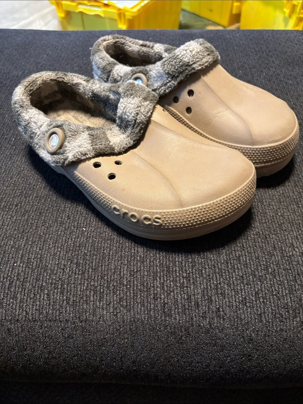 CROCS Kids Tan Clog with Gray Faux-Fur Lining